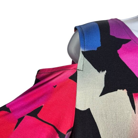 CAROLINE ROSE cold shoulder tunic top size small multicolor jersey knit - Picture 4 of 8